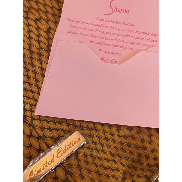 NWT'S La Gioe di Toscana by Sharon Gioe Orange Reptile Leather Brass Handbag - Picture 6 of 6